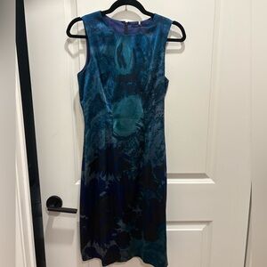 Elie Tahari Teal and Black Midi Dress 🦚